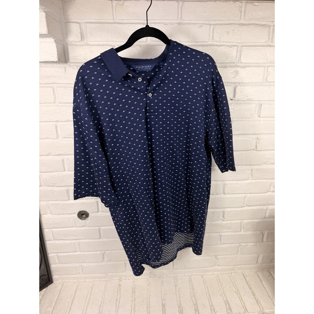 Polo Golf Ralph Lauren Mens L Navy Geometric Pima Cotton Polo Shirt Preppy